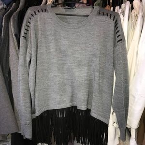 Cozy Grey Fringe Sweater